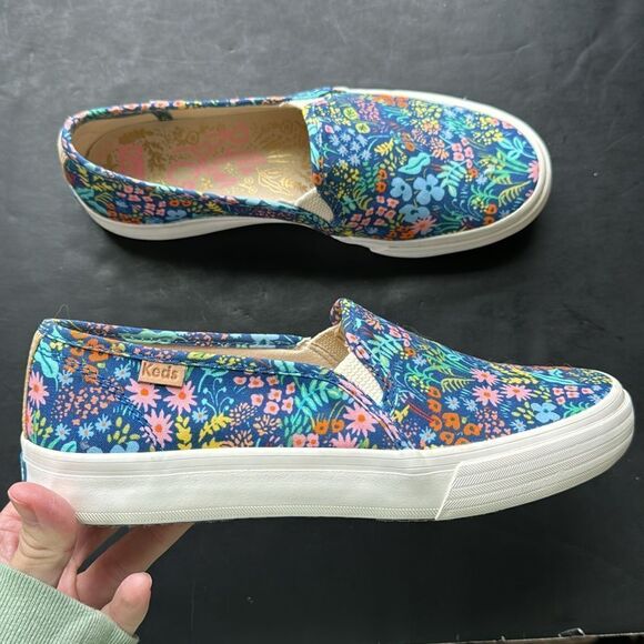 Keds Rifle Paper Co Size 6.5 Shoes Blue Colorful Floral Platform Slip On Sneaker - Picture 1 of 11